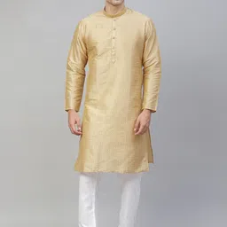 MANQ Men Beige Geometric Straight Kurta-image-54