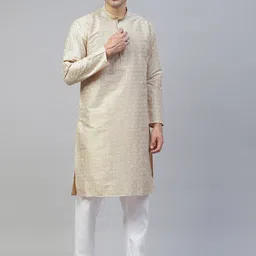 MANQ Men Beige Ethnic Motifs Kurta-image-21