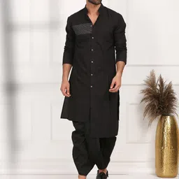 MIDAV Striped Thread Work Mandarin Collar Cotton Asymmetric A-Line kurta-image-95
