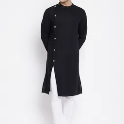 even Men Black Solid Angrakha Kurta-image-17