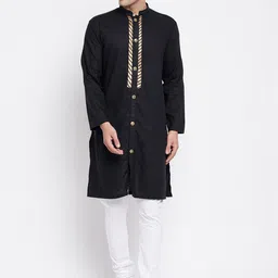 even Men Black Thread Work Kurta-image-49