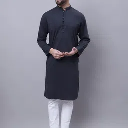 even Band Collar Long Sleeves Pure Cotton Kurta-image-48