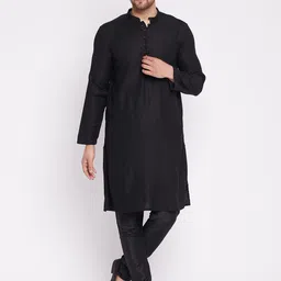even Men Black Thread Work Kurta-20