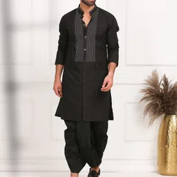 MIDAV Striped Mandarin Collar Above Knee Thread Work Cotton Kurta-picture-57