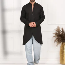 MIDAV center front open high-low Cotton kurta-image-4
