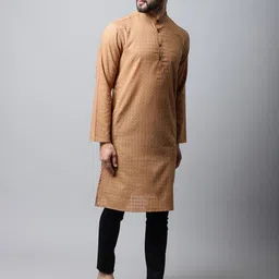 even Men Brown Thread Work Kurta-49