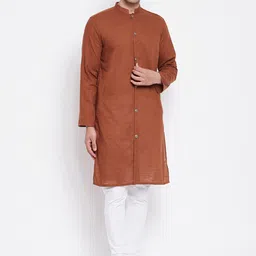 even Men Brown Open Front Straight Kurta-picture-29