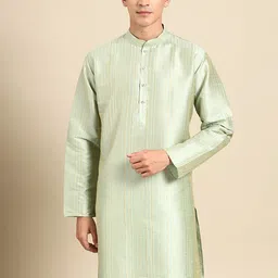 MANQ Woven Design Mandarin Collar Cotton Silk Straight Kurta-picture-45