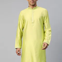 MANQ Woven Design Mandarin Collar Thread Work Straight Kurta-picture-15
