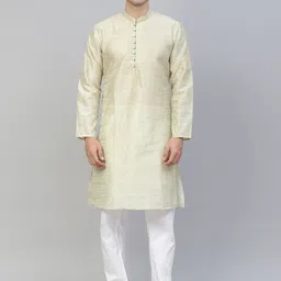 MANQ Men Green Ethnic Motifs Woven Straight Kurta-image-72