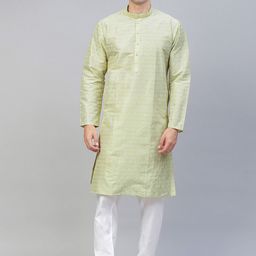 MANQ Men Sea Green Ethnic Motifs Printed Kurta-image-83