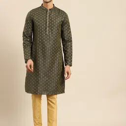 Amodh by Kisah Men Olive Green & Beige Kurta-image-71
