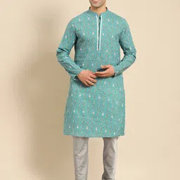 Amodh by Kisah Men Mandarin Collar Ethnic Motif Printed Kurta-12