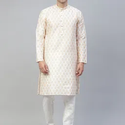 MANQ Men Off White Ethnic Motifs Mandarin Collar Printed Straight Kurta-picture-29