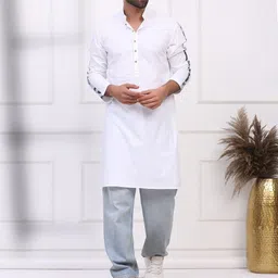 MIDAV Mandarin Collar Floral Sleeve Detailed Cotton Straight Short kurta-picture-56