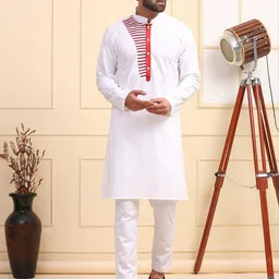 MIDAV Mandarin Collar Cotton Thread Work Kurta-image-76