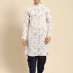 Amodh by Kisah Men White & Blue Printed Kurta-image-86