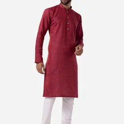 THE KURTA COMPANY Geometric Printed Mandarin Collar Silk Straight Kurta-picture-32