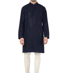 Shiv Leela Geometric Embellished Sequinned Straight Cotton Kurta-picture-9