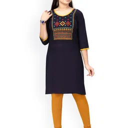 Aarika Girls Navy Blue Embroidered Thread Work Kurta-image-24