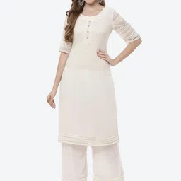 Rangriti Women Off White Thread Work Kurta-image-55