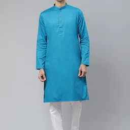 MANQ Men Teal Thread Work Kurta-image-32