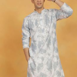 VASTRAMAY Floral Embroidered Mirror Work Mandarin Collar Straight Kurta-image-46