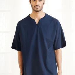 VASTRAMAY Notch Neck Short Sleeves Cotton Straight Short Kurta-image-61