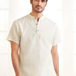 VASTRAMAY Band Collar Short Sleeves Pure Cotton  Kurta-image-26