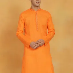 VASTRAMAY Mandarin Collar Thread Work Cotton Straight Kurta-picture-28
