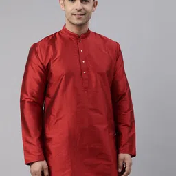 TATTVA Men Red Thread Work Kurta-4