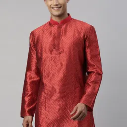 TATTVA Men Red Thread Work Kurta-6