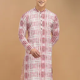 DEYANN Mandarin Collar Abstract Printed Straight Cotton Silk Kurta-4