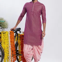 KISAH Geometric Printed Mandarin Collar Cotton Kurta-picture-14