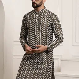 SOJANYA Band Collar Floral Embroidered Thread Work Straight Kurta-picture-43