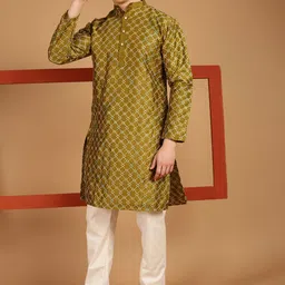 SOJANYA Geometric Embroidered Thread Work Silk Cotton Kurta-image-89