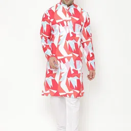 Hangup Men Red & White Abstract Printed Kurta-picture-6