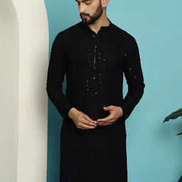 SOJANYA Geometric Embroidered Sequinned Pure Cotton Kurta-picture-49