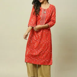 Rangriti Floral Printed Round Neck Straight Kurta-27