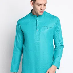 DEVOILER Men Green Self Design Cotton Short Kurta-42