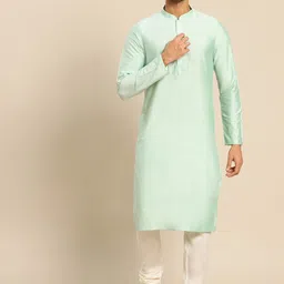 KISAH Men Sea Green Thread Work Straight Kurta-42
