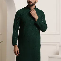 SOJANYA Mandarin Collar Sequins Embellished Pure Cotton Straight Kurta-picture-45