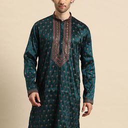 MANQ Ethnic Motifs Embroidered Sequinned Kurta-image-89