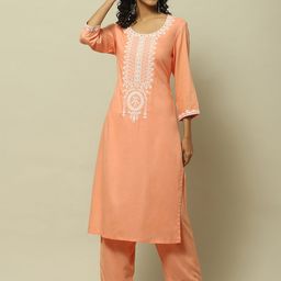 Rangriti Floral Yoke Design Round Neck Thread Work Straight Kurta-picture-44