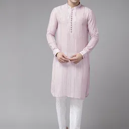 See Designs Striped Embroidered Thread Work Straight Kurta-19