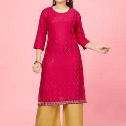 BAESD Girls Embellished Round Neck Pure Cotton Kurta-picture-3