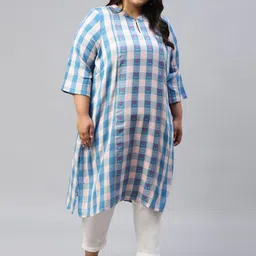 AURELIA Checked Roll Up Sleeves Thread Work Kurta-image-60