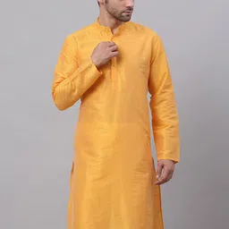 Jompers Men Mustard Yellow Mandarin Collar Kurta-picture-53