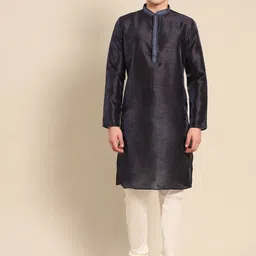 Amodh by Kisah Mandarin Collar Art Silk Regular Kurta-image-61