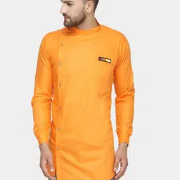Kaifoo Men Orange Flared Sleeves Thread Work Kurta-83